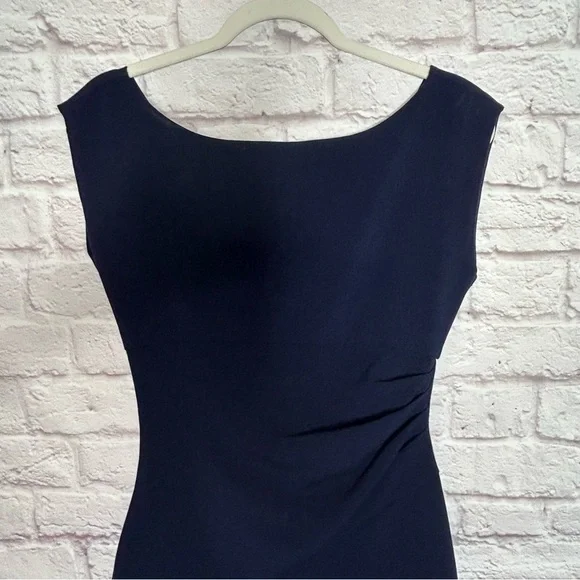 Diane Von Furstenberg Navy Blue Ruched Cap Sleeve Cocktail Dress - Picture 6 of 16